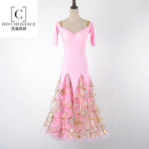 Modern dance dress autumn and winter suspenders backless national standard dance tango performance skirt sequined pattern ballroom dance big swing skirt