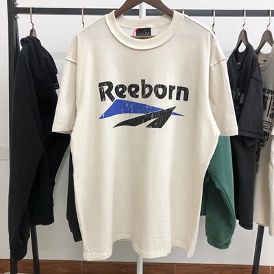 FP parody Reeborn letter destruction print, flip-flop style, washed and aged loose summer round-neck short-sleeved T-shirt
