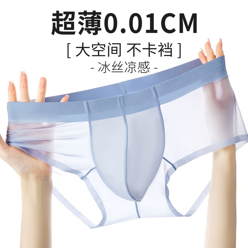Ice Silk Seamless Triangle Underwear for Men, Ultra-Thin Summer U-Convex Large Pouch, Sexy Transparent Quick-Drying Breathable Men's Briefs