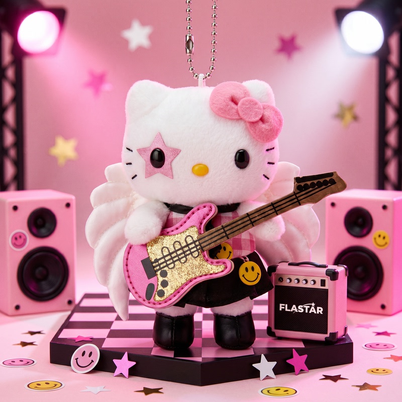 Japanese Flastar Sweet Cool Guitar Angel Hello Kt Hello Kitty Bag Pendant Keychain Birthday Gift for Girls
