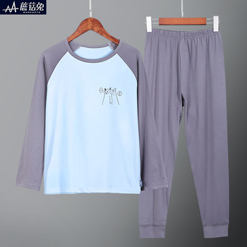 Fat boy's autumn clothes and autumn trousers suit plus fat and extra large loose home clothes underwear fat boy's pajamas two-piece set spring and autumn