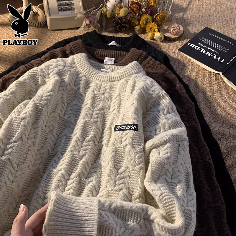 Playboy Sweater Men's 2026 Autumn and Winter New Fashion Brand Loose Round Neck Top Versatile Knitwear for Men
