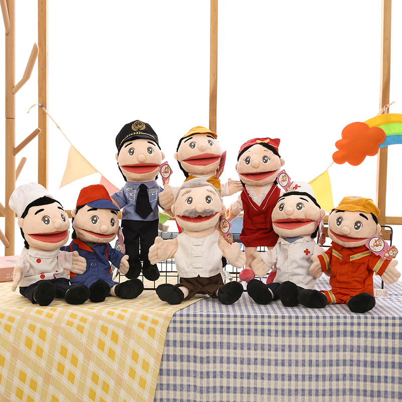 Professional character hand puppet toy mouth movable children belly talk gloves performance ragdoll set finger doll plush