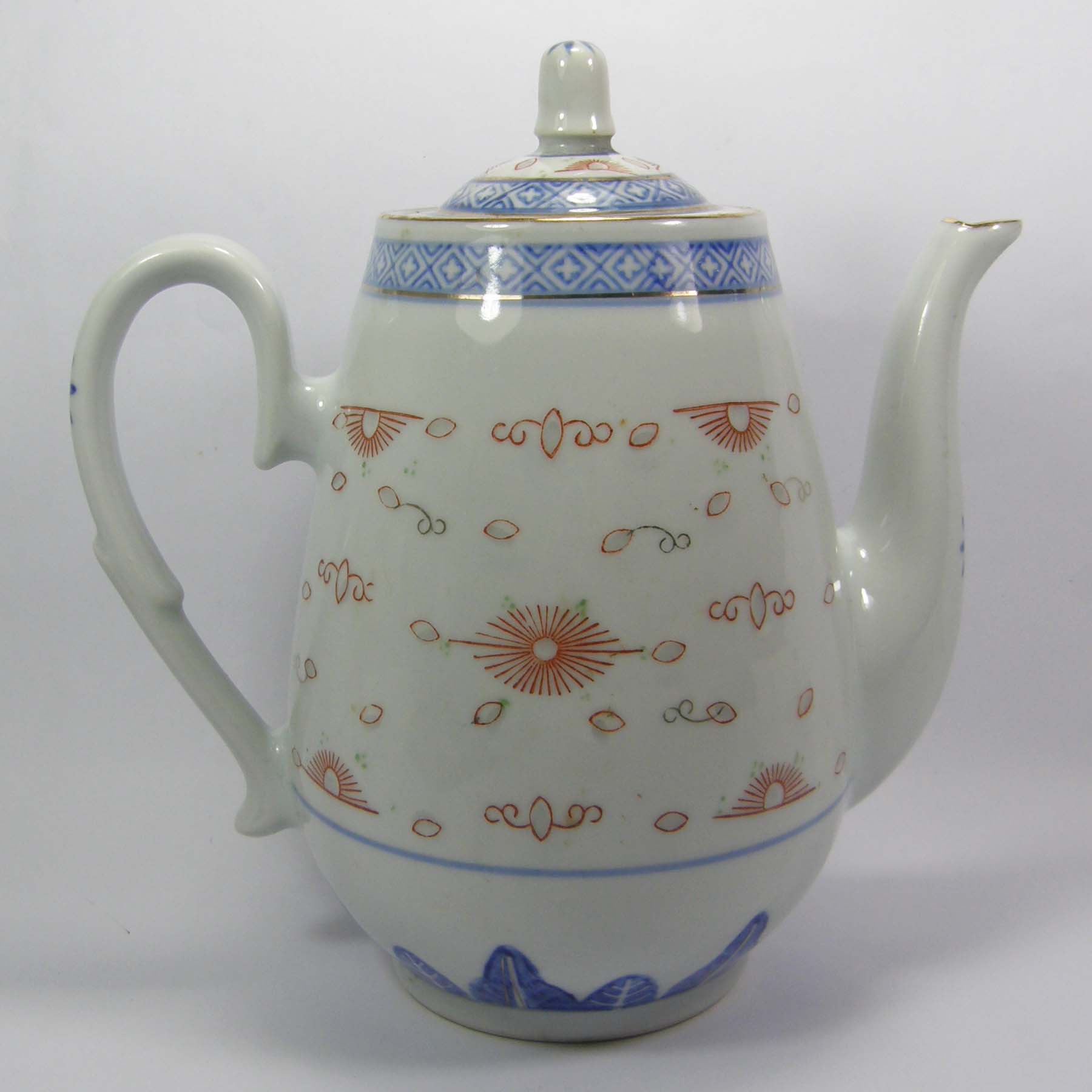 Authentic product of Jingdezhen Guangming Porcelain Factory blue and white exquisite and gold-painted pipa teapot coffee pot Mitong porcelain