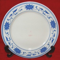 Jingdezhen Ceramic Factory Goods Blue and White Porcelain Original Red Flag Porcelain Factory Blue and White Crossing Lotus Nine-inch Flat 22 5CM