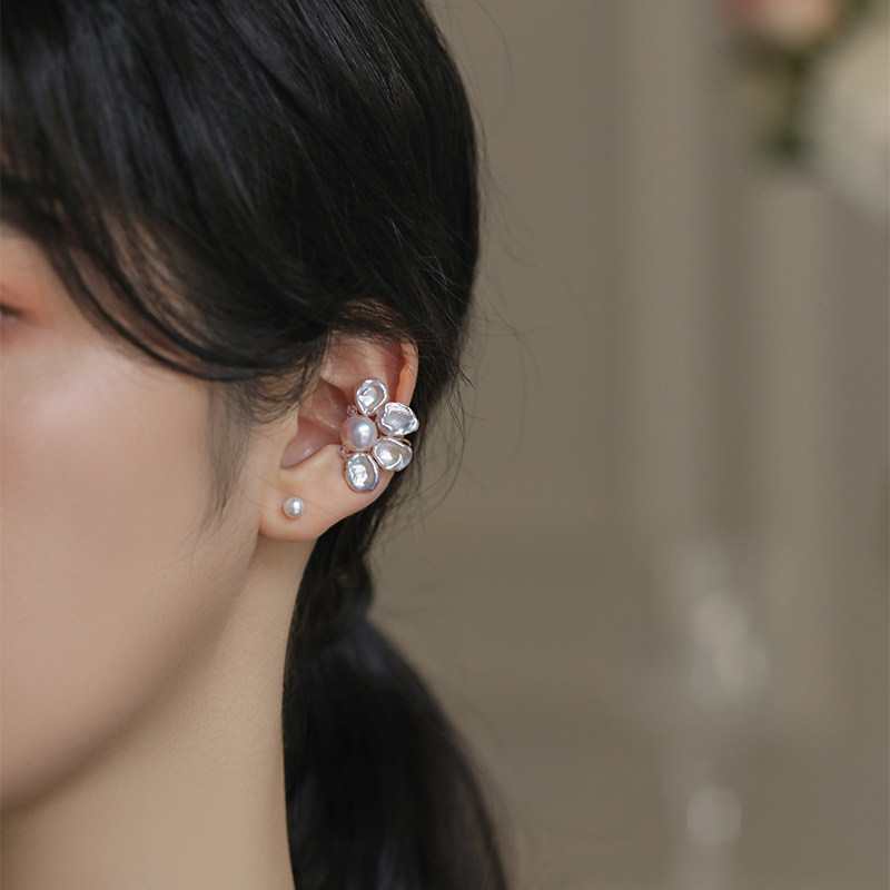 JUNJUN Original Super Fairy style flower baroque pearl 925 pure silver without pain ear clip without crashing ear bone clip