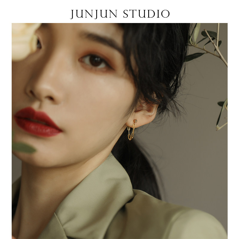 JUNJUN self-made minimalist ins style full metal ring chain earring earrings US 14k gold injection
