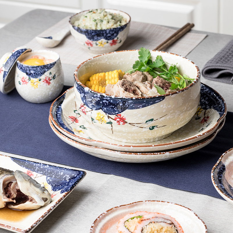 Cutlery bowl household soup bowl instant noodle bowl rice bowl Japanese-style large bowl dish ceramic bowl set single instant noodle bowl bowl plate
