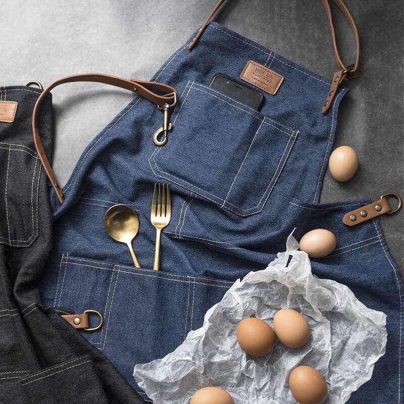 Korean Version Dining Room Fashion Denim Fabric Apron Coffee Maker Beauty Chia Store Milk Tea Shop Makeup Artist Working Suit Women Men