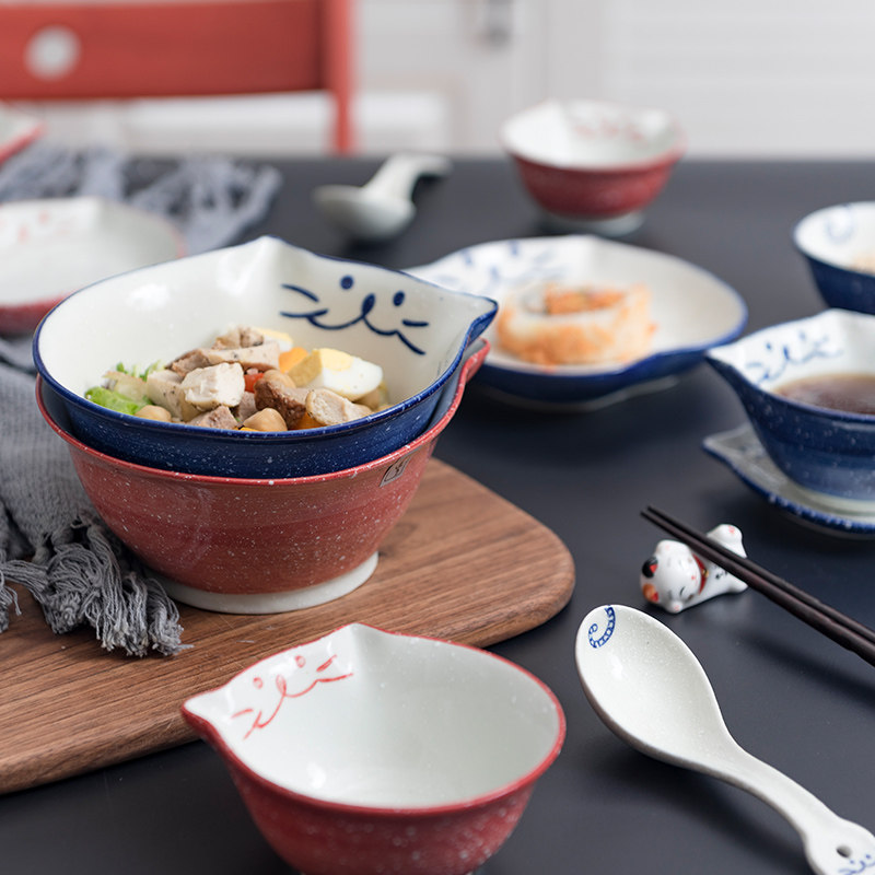 Property Cat Cat Kitty Bowl Day Style Bowl Tray Ceramic Cutlery Home Rice Bowls Bowl of Bubble Noodles Bowl Tray Cuddly Dish Suit