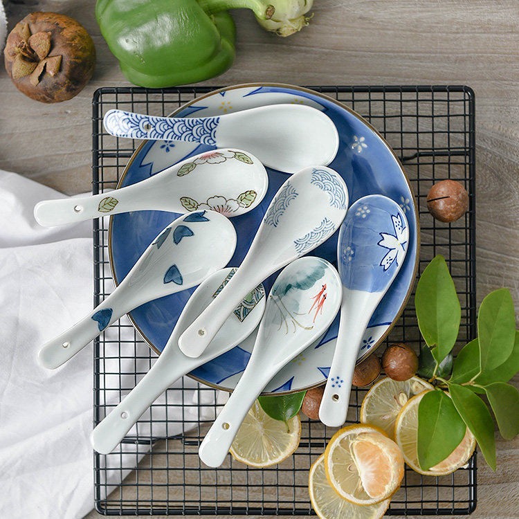 Day-style ceramic spoon and wind meal Spoon Fields Japanese Tableware Creative Hand-painted Under glazed tablespoon cuddly adult 