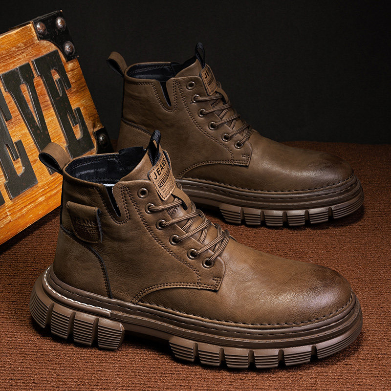 Martin Boots for Men 2025 New Winter Retro British Style Trendy Workwear Paratrooper Boots High-Top Casual Thick-Soled Leather Boots