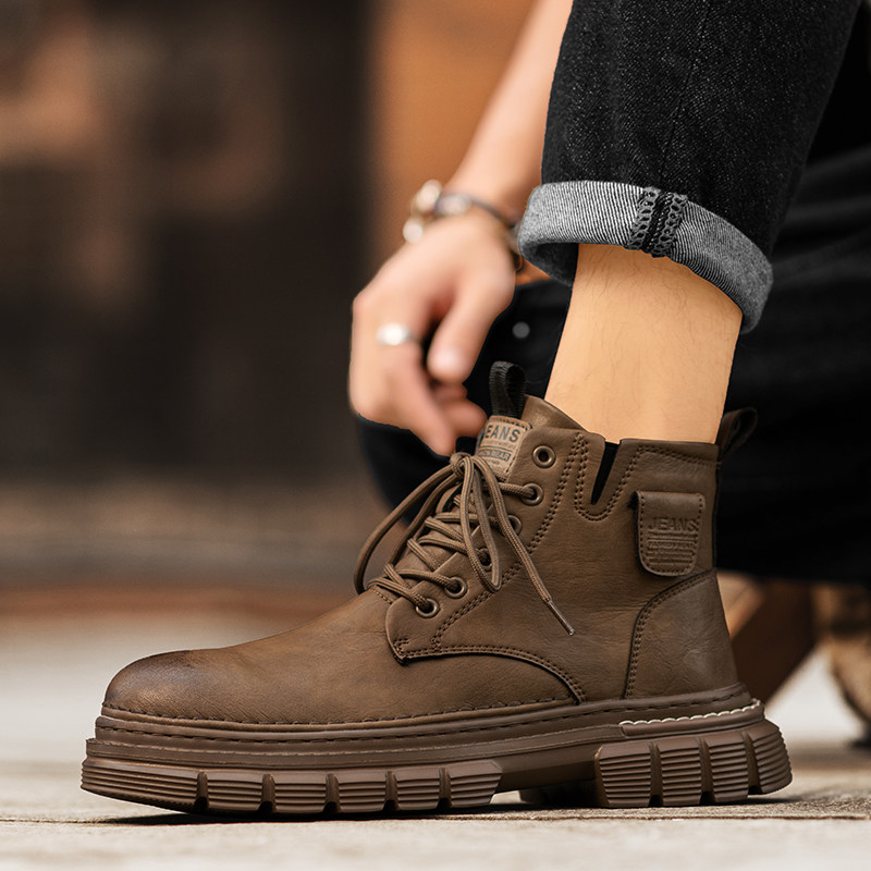 Martin Boots for Men 2025 New Winter Retro British Style Trendy Workwear Paratrooper Boots High-Top Casual Thick-Soled Leather Boots