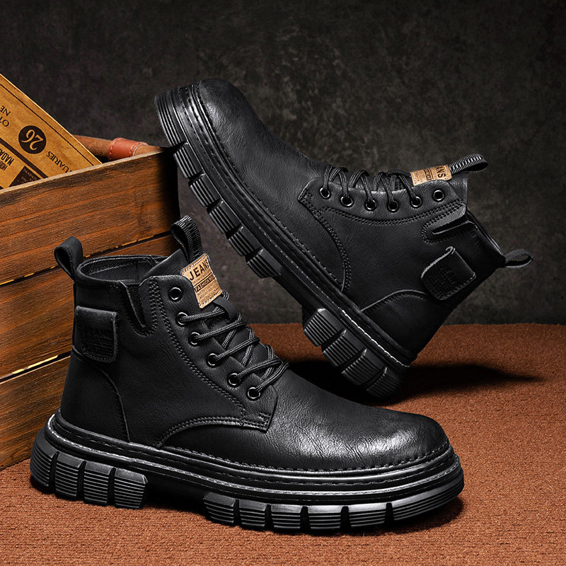 Martin Boots for Men 2025 New Winter Retro British Style Trendy Workwear Paratrooper Boots High-Top Casual Thick-Soled Leather Boots