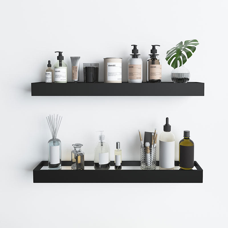 Nordic Perforated-free Makeup Room Shelve self-adhesive adhesive black bathroom Toilet Wall-mounted Bathroom minimalist accommodation Large