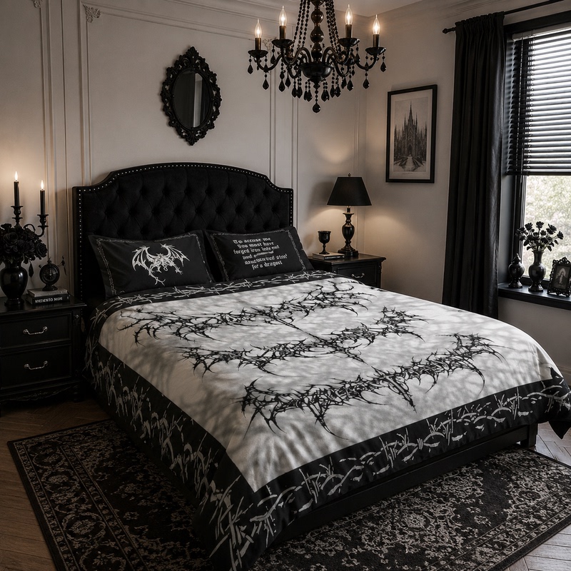 School Dark Hardcore Cursive Font Dragon Thorns Gothic Punk Dormitory Girl Bed Sheet Plush Bed Four-Piece Set
