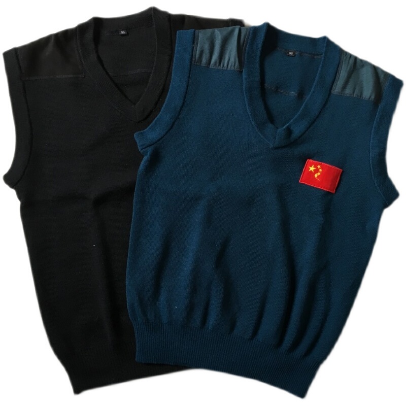 Authentic Wool Vest, Blended Wool Vest, Navy Blue Fleece, Warm Sea Black and Sky Blue Pullover Fleece Vest