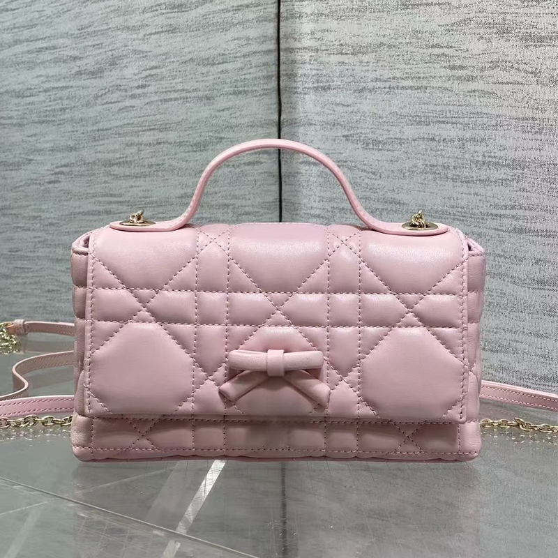 2026 New Soft Pink Sheepskin Chain Woc Women's Bag with Bow, Quilted Crossbody Flap Bag for Women