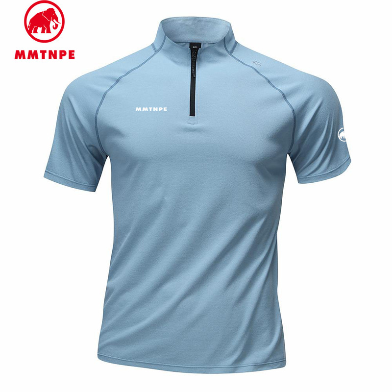 Mammoth Arctic Elephant Men's Half-Zip Quick-Dry Short-Sleeve T-Shirt Outdoor Stand Collar Hiking Mountaineering Fitness Sports Top