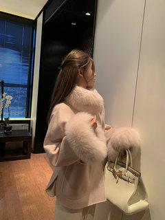 Mini fur double-sided woolen coat for women, high-end 2025 new style fox fur cuff cashmere coat
