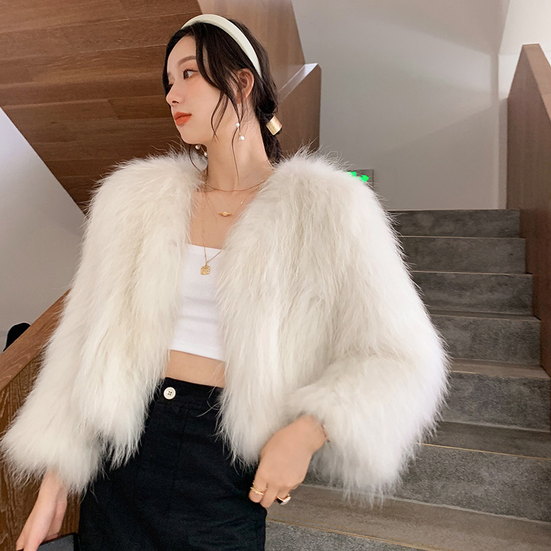 2022 new raccoon wool woven fur straw jacket woman ultra short and small sub-reduced fur coat youthful fashion