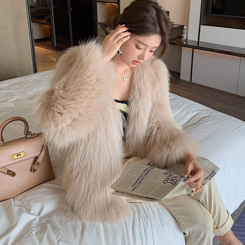 Raccoon fur double-sided woven fur coat feminine temperament celebrity fox furry coat 2022 new young style
