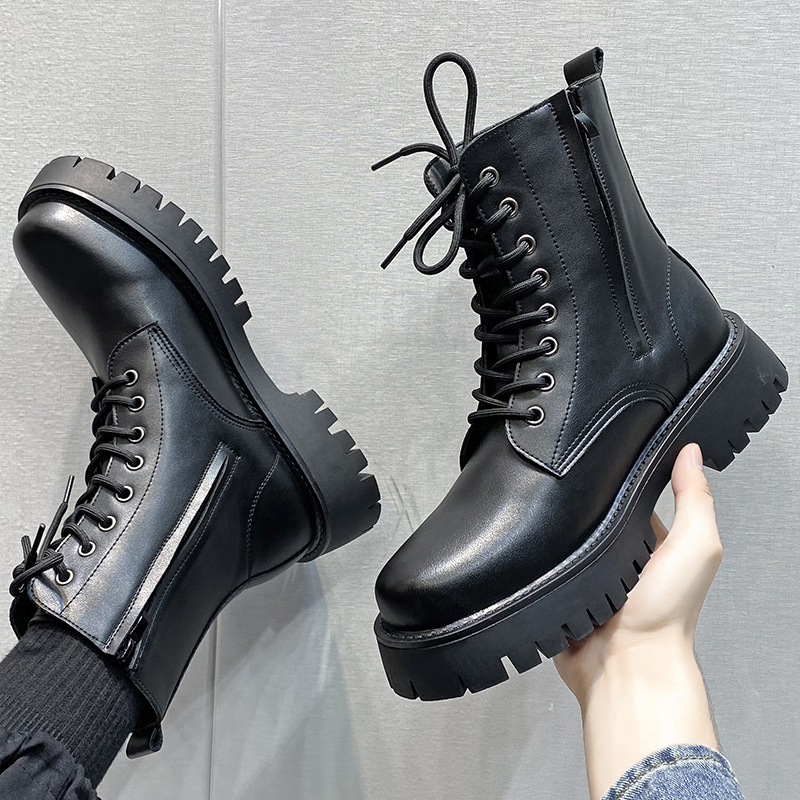 Martin Boots for Men, British Style High-Top Work Boots, Chelsea Leather Boots, Men's Height-Increasing Genuine Leather Mid-Top Motorcycle Boots