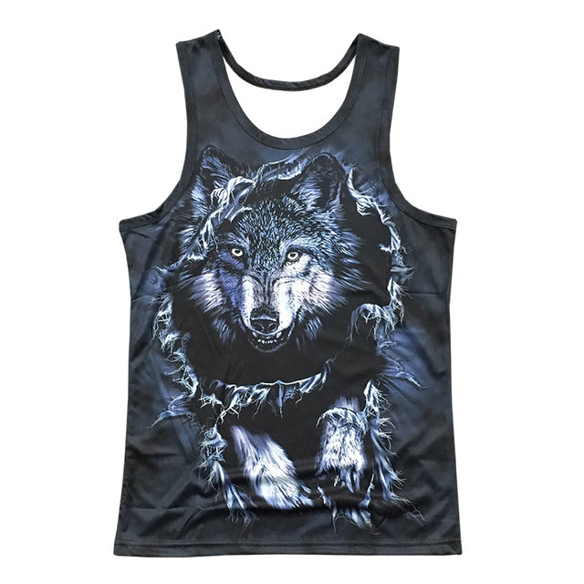 Men's 3D Wolf Head Slim Vest Men's Summer Printed Large Size Personalized Sweat Vest Orangutan Sleeveless Vest T-Shirt