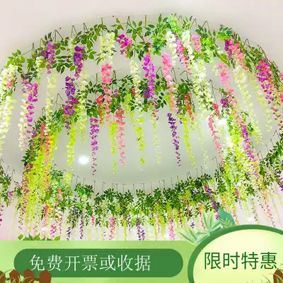 Shopping mall wedding jewelry store atrium creative air charm decoration simulation wisteria flower string fake flower vine pendant