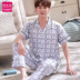 Mùa hè ngắn tay pajamamen bông cardigan cotton mỏng lỏng lẻo đồ ngủ dệt phù hợp với nhà quần áo tăng mã. 