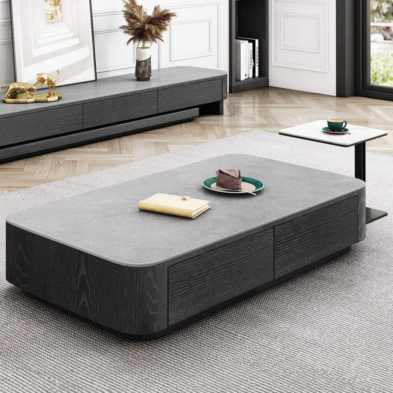 Italian rock board tea table simple modern large and small living room light luxury square creative tea table TV cabinet combination