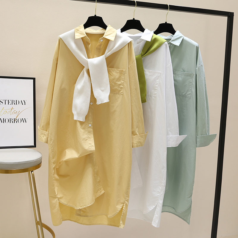 Shirt Dress for Women, 2026 Spring New Style, Korean Version, Loose Fit, Slimming, Mid-Length Shirt with Shawl Two-Piece Set