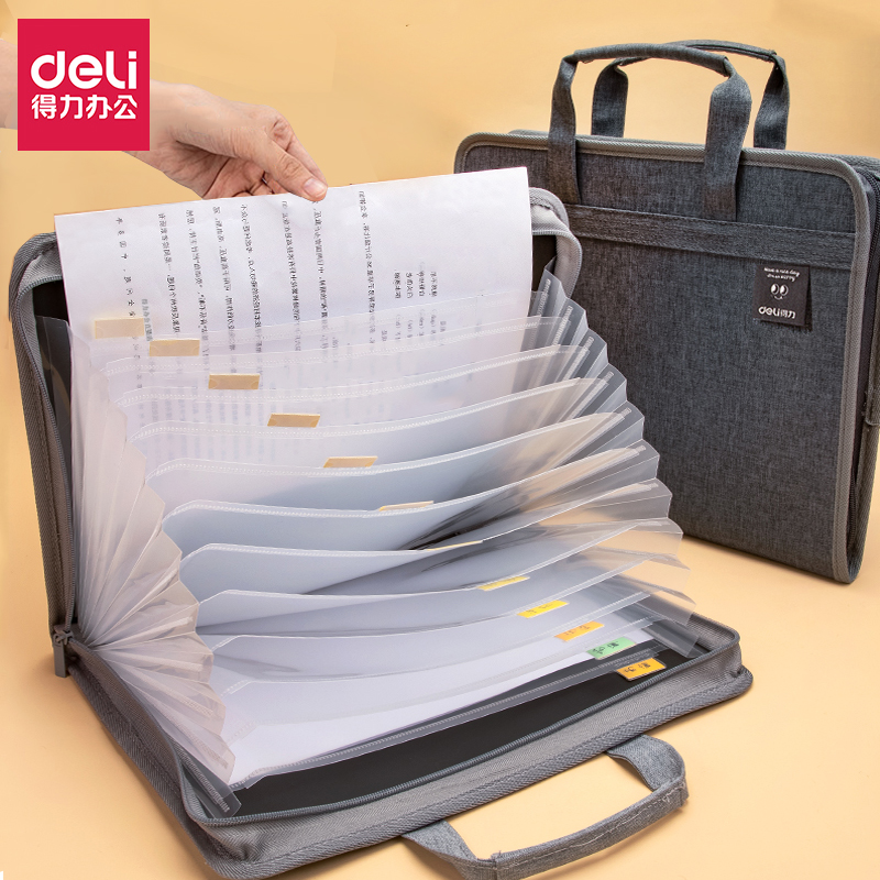 Deli canvas organ bag large capacity 13 grid contract document paper storage cram handbag subject classification bag