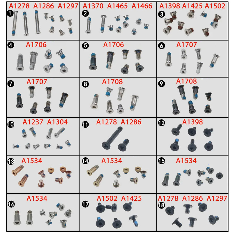MacBook Proa1502 A1398 Bottom Case Screws A1278 A1286 A1466 A1465 A1706