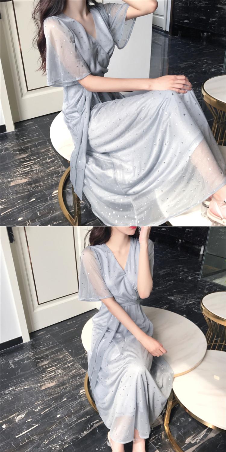 Mùa hè đỏ thẫm mới thon gọn cổ chữ V cà vạt váy sao khí chất váy ngắn tay Một chiếc váy từ nữ - A-Line Váy mẫu váy chữ a