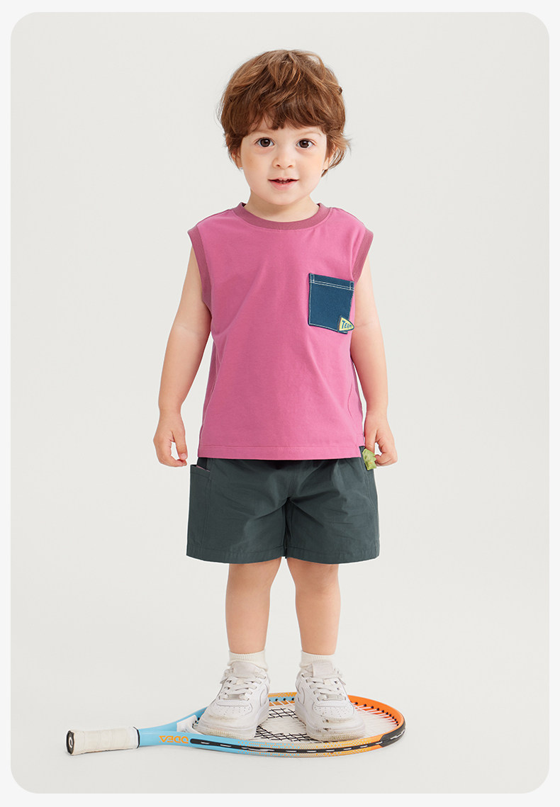 [7A Antibacterial Pure Cotton Cool Sensation] Qiqi Bear Baby Vest Set Summer Outfit Boys' Shorts Outdoor Children's Wear Sleeveless — 28