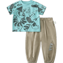 Qiqi Xiong boys suit baby summer short-sleeved childrens anti-mosquito pants childrens pants two-piece set Tencel cool and thin