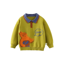 Anti-static Pilling] Qi Qi Xiong Boys Sweater Autumn Baby Sweater Childrens Sweater Printed Polo Collar