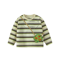 Breathable] Qi Qi Xiong boys long-sleeved T-shirt spring and autumn baby boy round neck striped T-shirt children 2024 new style