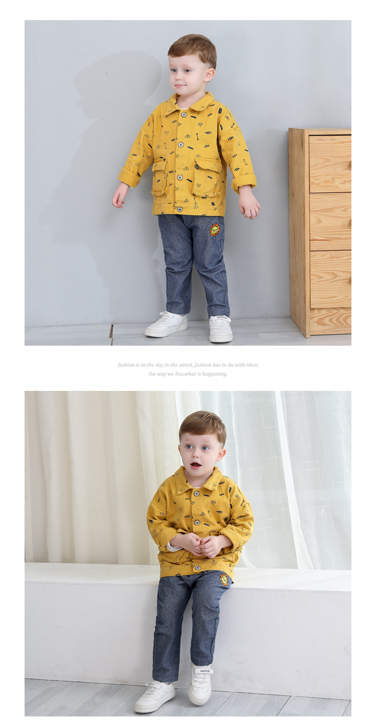 Áo thun nam dệt kim sọc Qi Qi Xiong 2019 mùa thu mới - Quần jean quần sooc bò bé gái