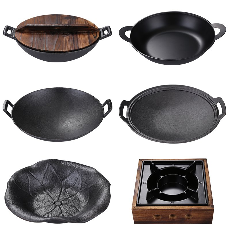 Thickened Cast Iron Dry Pan Home Commercial Alcohol Stove Small Hot Pot Old Saucepan Japan Style Raw Iron Pan Dry Pan Cutlery