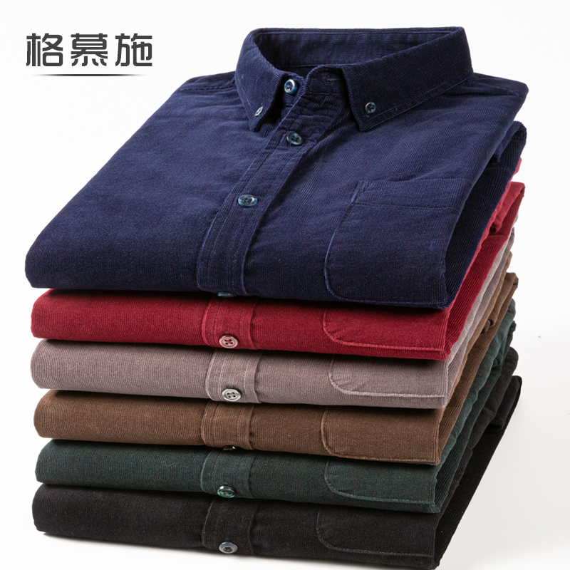 Germu Shu Autumn and Winter Pure Cotton Corduroy Long-Sleeved Shirt Hong Kong Style Japanese Retro Loose Large Size Shirt Jacket Men's Clothing