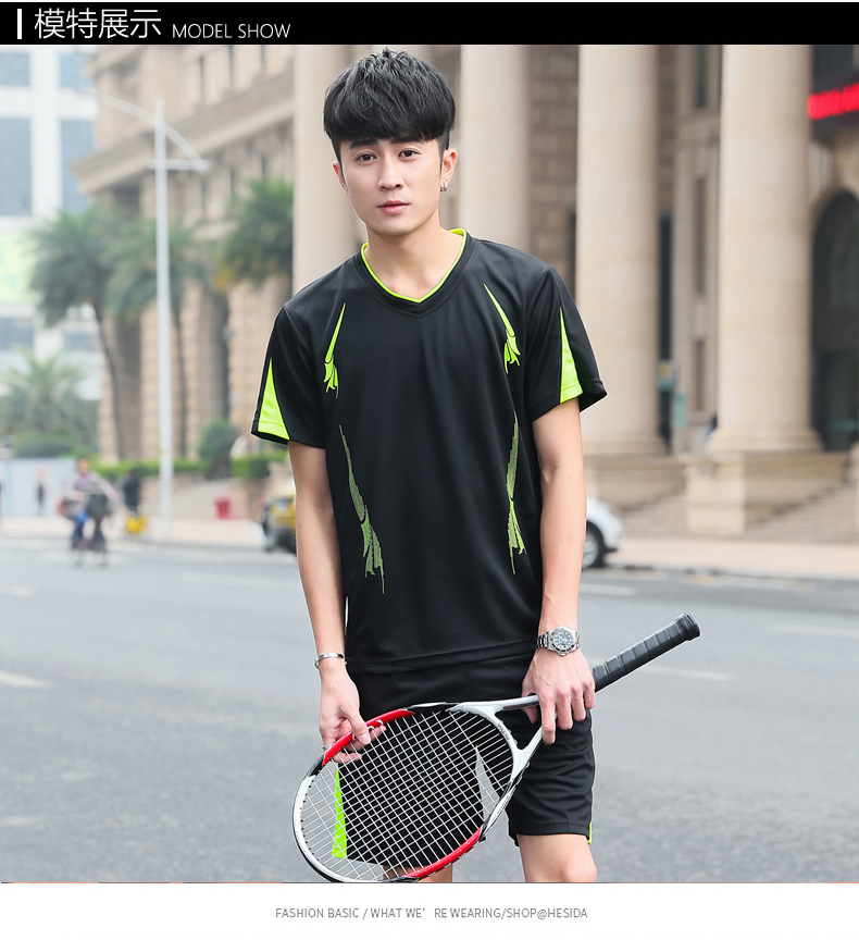 Thể thao phù hợp với nam giới mùa hè ngắn tay quần short tập thể dục chạy quần áo cộng với phân bón XL phần mỏng nhanh chóng làm khô thoáng khí cầu lông quần áo bộ adidas nữ mùa đông