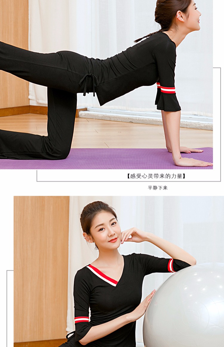Quần áo tập yoga tay áo nữ một mảnh thể thao chuyên nghiệp 2018 mới V-cổ đen đai ngực pad quần áo thể dục mùa thu đông trang phục tập yoga cho nữ