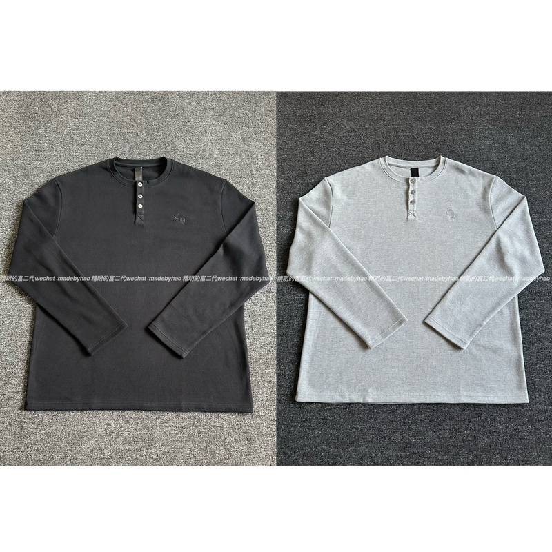 【Ceiling 925 Silver Buckle】25Ss Sanskrit Henry Collar Waffle Knit Constant Temperature Loose Long Sleeve Unisex Style 【Ceiling 925 Silver Buckle】25Ss Sanskrit Henry Collar Waffle Knit Constant Temperature Loose Long Sleeve Unisex Style