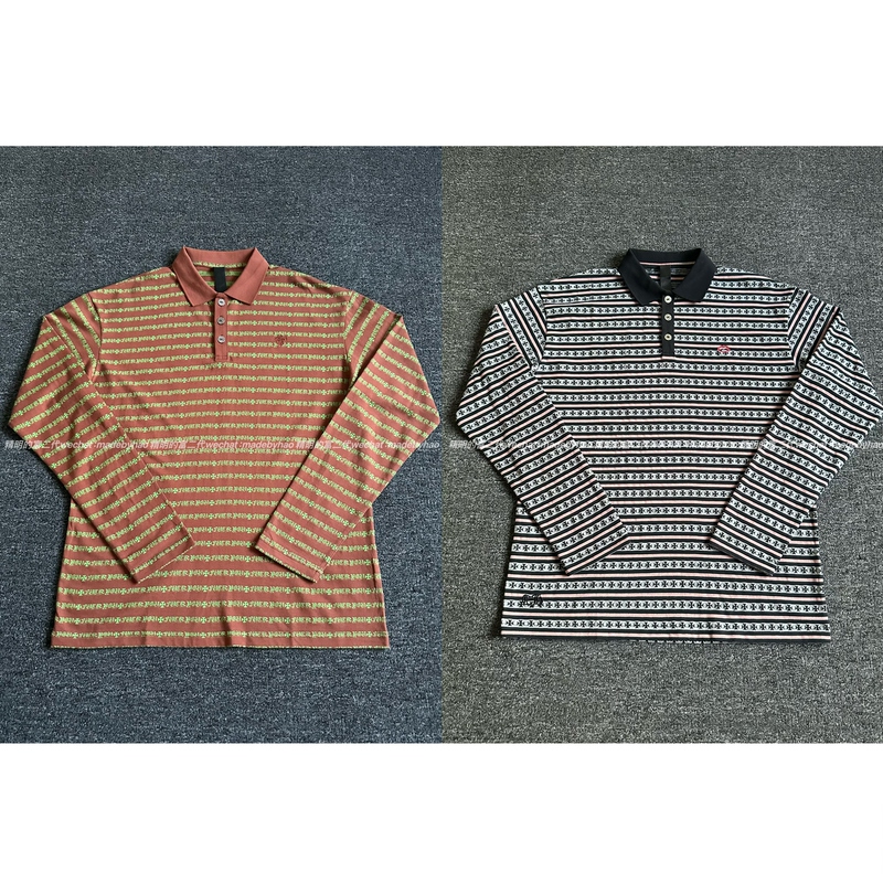 【Ceiling Top 925 Silver Buckle】25Ss Striped Jacquard Full Print Embroidery Lambskin Polo Long Sleeve Unisex Style 【Ceiling Top 925 Silver Buckle】25Ss Striped Jacquard Full Print Embroidery Lambskin Polo Long Sleeve Unisex Style