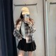 Plaid loose cape long sleeve short jacket