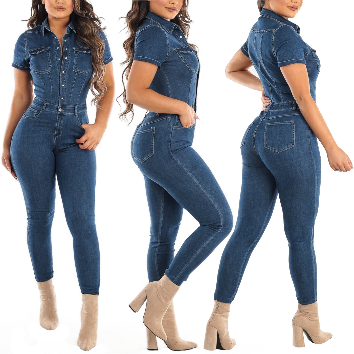 WOMEN DENIM JEANS JUMPSUIT SASHES BODYCON RMPERS denim jumpsuit