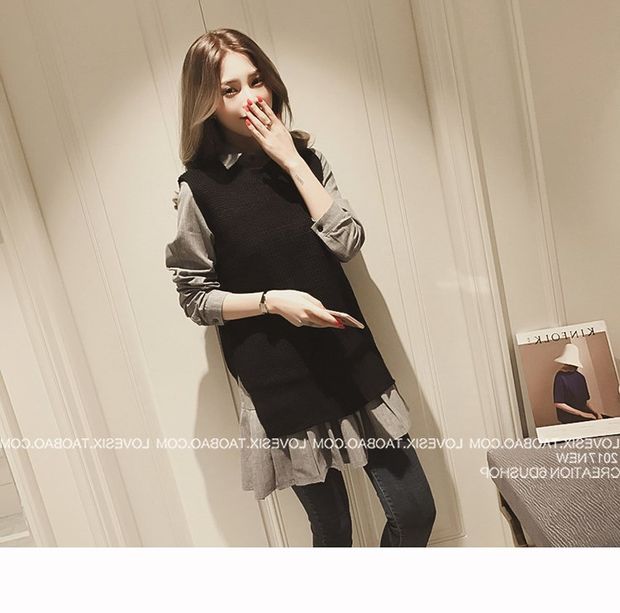 Áo sơ mi nữ 2019 mới sang trọng mùa xuân sọc áo sơ mi dài tay dệt kim vest vest hai mảnh áo sơ mi kaki