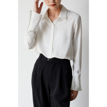 S AUUMN white French style snowspun shirt woman single row buttoned long-sleeved commute lining clothes spring and summer thinned
